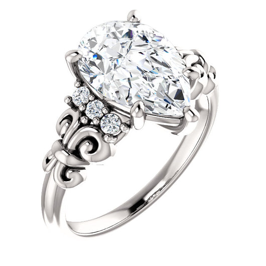 10K White Gold Customizable 7-stone Pear Cut Design with Vertical Round-Channel Accents