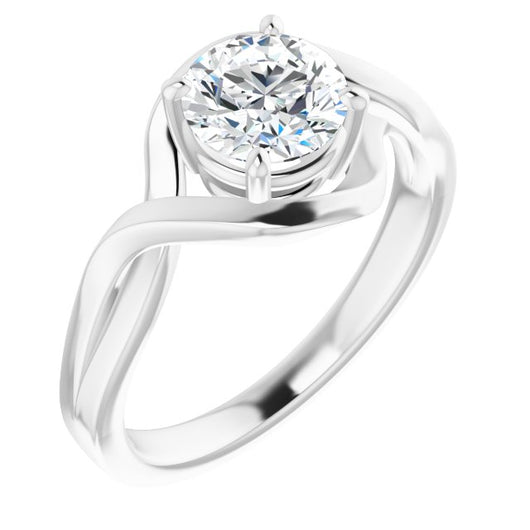 10K White Gold Customizable Round Cut Hurricane-inspired Bypass Solitaire