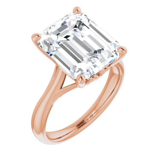 10K Rose Gold Customizable Emerald/Radiant Cut Solitaire with Decorative Prongs & Tapered Band