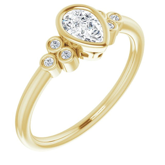 10K Yellow Gold Customizable 7-stone Pear Cut Style with Triple Round-Bezel Accent Cluster Each Side