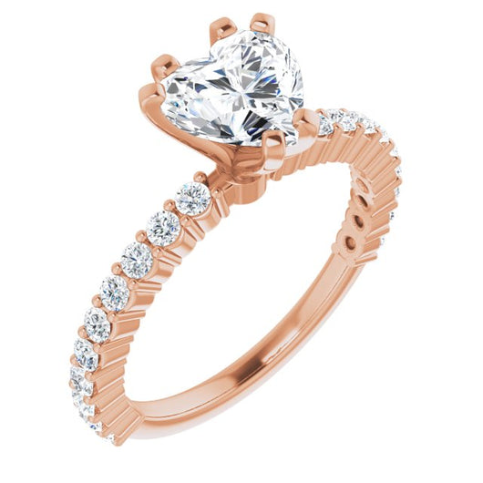 10K Rose Gold Customizable 8-prong Heart Cut Design with Thin, Stackable Pav? Band