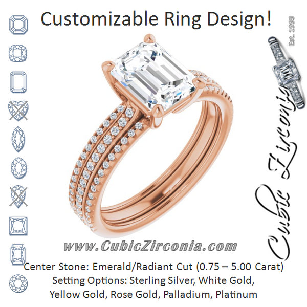 Cubic Zirconia Engagement Ring- The Isidora (Customizable Emerald Cut Center with Wide Pavé Accented Band)