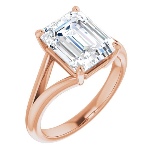 10K Rose Gold Customizable Emerald/Radiant Cut Solitaire with Tapered Split Band