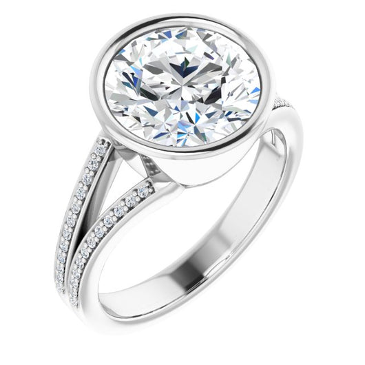 10K White Gold Customizable Bezel-set Round Cut Design with Split Shared Prong Band