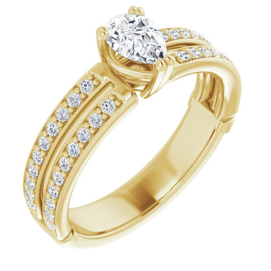 10K Yellow Gold Customizable Pear Cut Design featuring Split Band with Accents