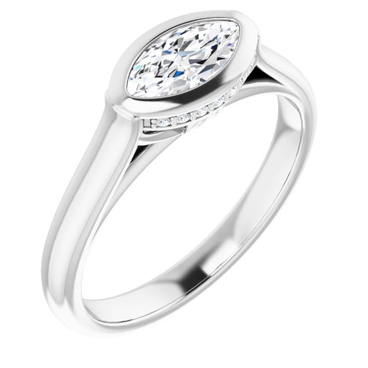 10K White Gold Customizable Marquise Cut Semi-Solitaire with Under-Halo and Peekaboo Cluster