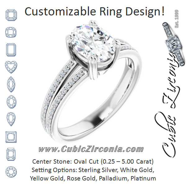 Cubic Zirconia Engagement Ring- The Carlotta (Customizable Oval Cut Center with 100-stone* "Waterfall" Pavé Split Band)