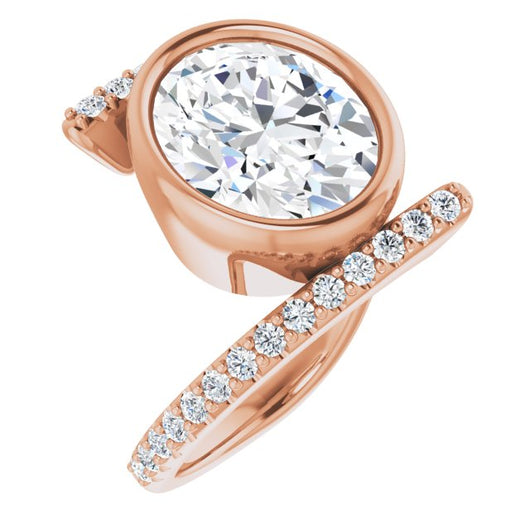 10K Rose Gold Customizable Bezel-set Oval Cut Design with Bypass Pavé Band