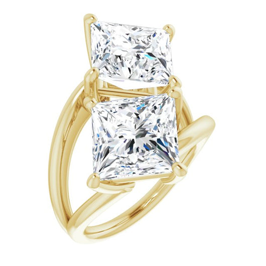 10K Yellow Gold Customizable Two Stone Double Princess/Square Cut Design with Split Bypass Band