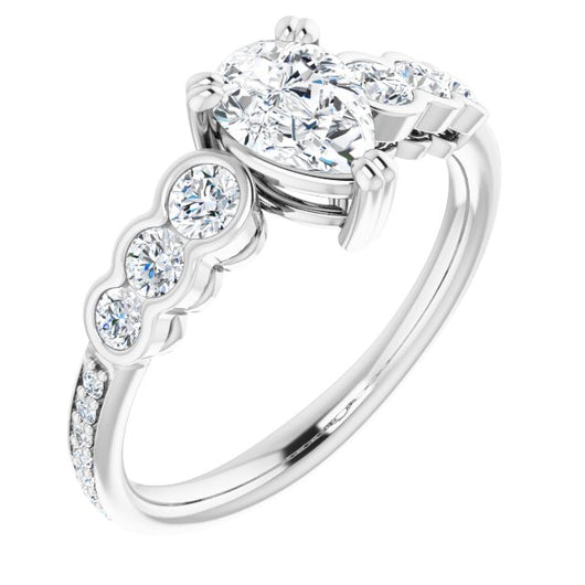 10K White Gold Customizable Pear Cut 7-stone Style Enhanced with Bezel Accents and Shared Prong Band