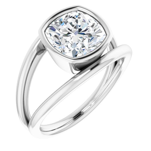 10K White Gold Customizable Bezel-set Cushion Cut Style with Wide Tapered Split Band