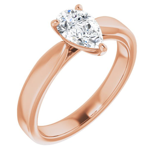 10K Rose Gold Customizable Pear Cut Cathedral Solitaire with Wide Tapered Band