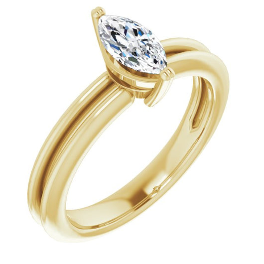 10K Yellow Gold Customizable Marquise Cut Solitaire with Grooved Band