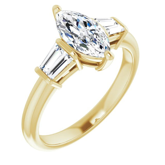 10K Yellow Gold Customizable 5-stone Marquise Cut Style with Quad Tapered Baguettes