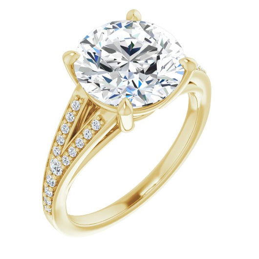 10K Yellow Gold Customizable Round Cut Center with Thin Split-Shared Prong Band