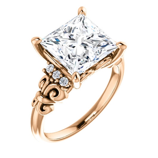 10K Rose Gold Customizable 7-stone Princess/Square Cut Design with Vertical Round-Channel Accents