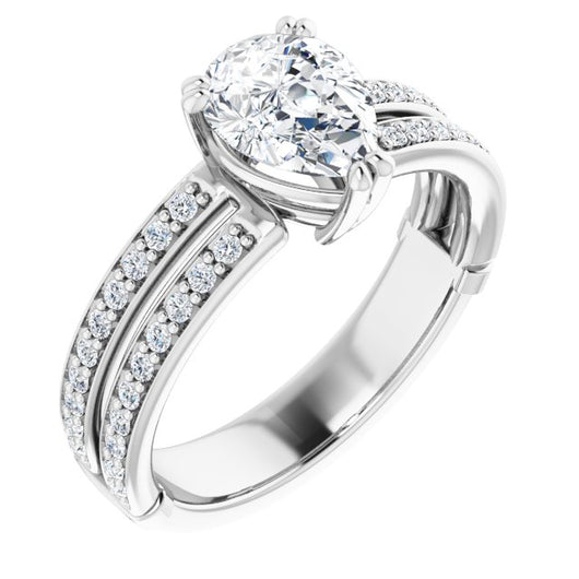 14K White Gold Customizable Pear Cut Design featuring Split Band with Accents