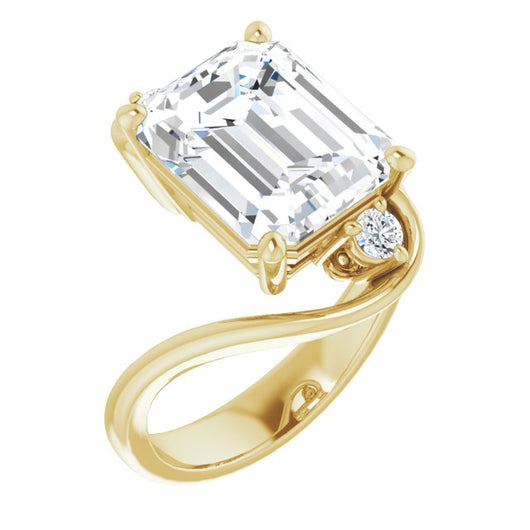 10K Yellow Gold Customizable 3-stone Emerald/Radiant Cut Setting featuring Artisan Bypass