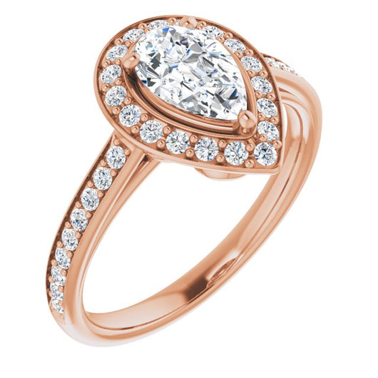 10K Rose Gold Customizable Cathedral-raised Pear Cut Halo-and-Accented Band Design