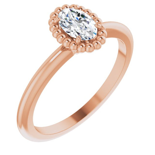 10K Rose Gold Customizable Oval Cut Solitaire with Beaded Metallic Milgrain