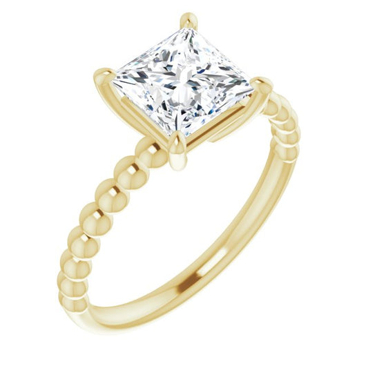 10K Yellow Gold Customizable [[Cut] Cut Solitaire with Thin Beaded-Bubble Band