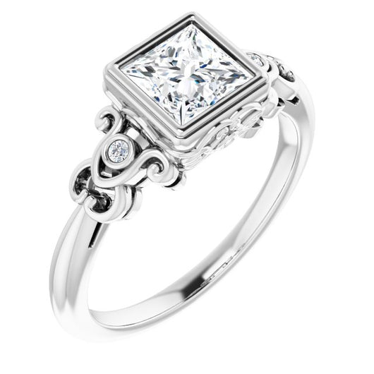 10K White Gold Customizable 5-stone Design with Princess/Square Cut Center and Quad Round-Bezel Accents