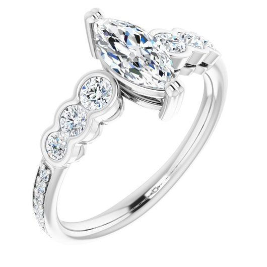 10K White Gold Customizable Marquise Cut 7-stone Style Enhanced with Bezel Accents and Shared Prong Band