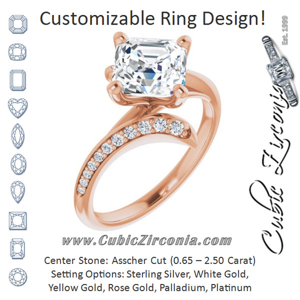 Cubic Zirconia Engagement Ring- The Cassy Anya (Customizable Asscher Cut Style with Artisan Bypass and Shared Prong Band)