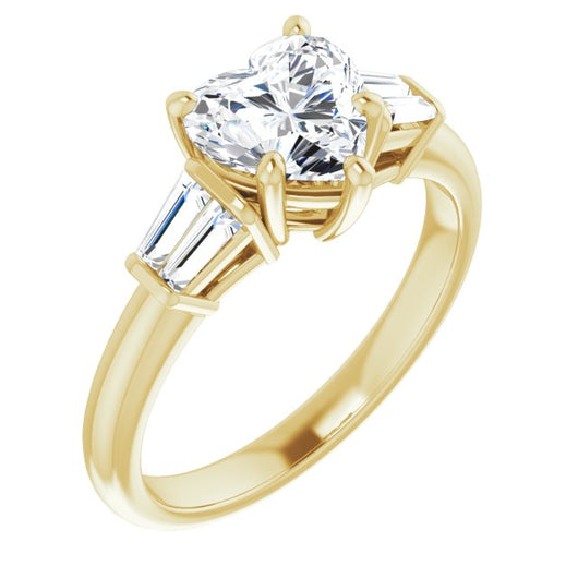 10K Yellow Gold Customizable 5-stone Heart Cut Style with Quad Tapered Baguettes