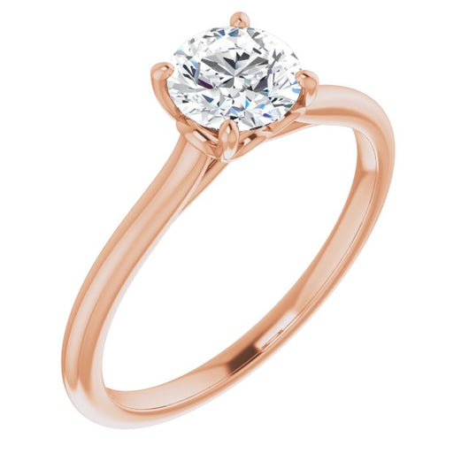 10K Rose Gold Customizable Cathedral-style Round Cut Solitaire with Decorative Heart Prong Basket