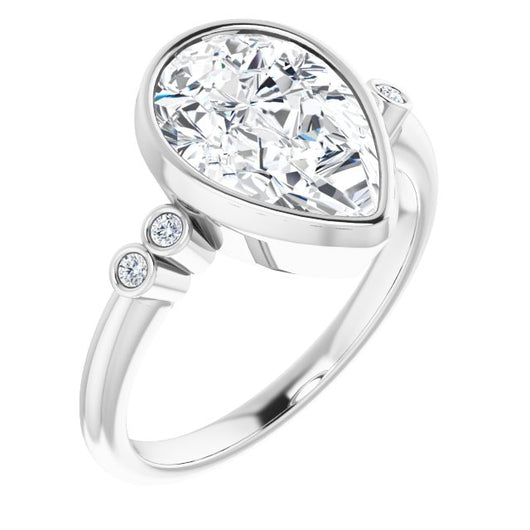 10K White Gold Customizable 5-stone Bezel-set Pear Cut Design with Quad Round-Bezel Side Stones