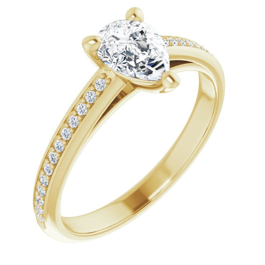 10K Yellow Gold Customizable Cathedral-set Pear Cut Style with Shared Prong Band