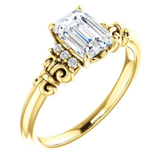 10K Yellow Gold Customizable 7-stone Emerald/Radiant Cut Design with Vertical Round-Channel Accents