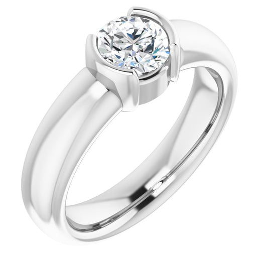 10K White Gold Customizable Bezel-set Round Cut Solitaire with Thick Band