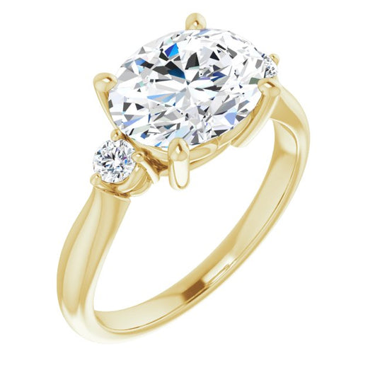 10K Yellow Gold Customizable 3-stone Oval Cut Design with Twin Petite Round Accents