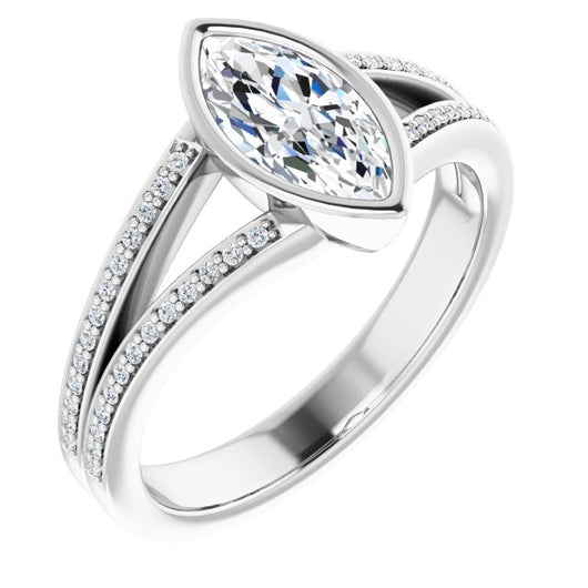 10K White Gold Customizable Bezel-set Marquise Cut Design with Split Shared Prong Band