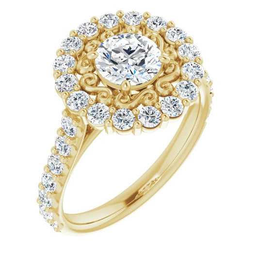 10K Yellow Gold Customizable Round Cut Cathedral Style with Oversized Halo