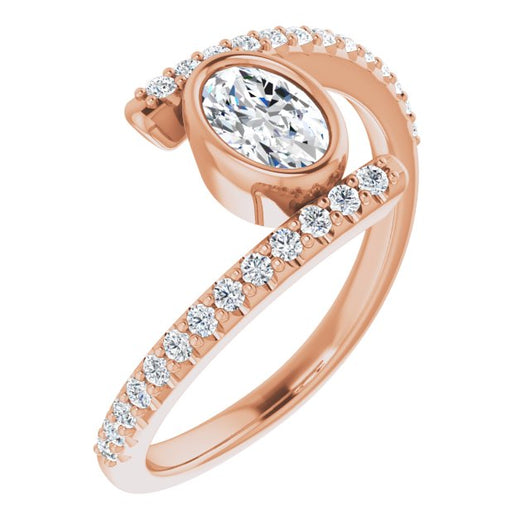 10K Rose Gold Customizable Bezel-set Oval Cut Design with Bypass Pavé Band