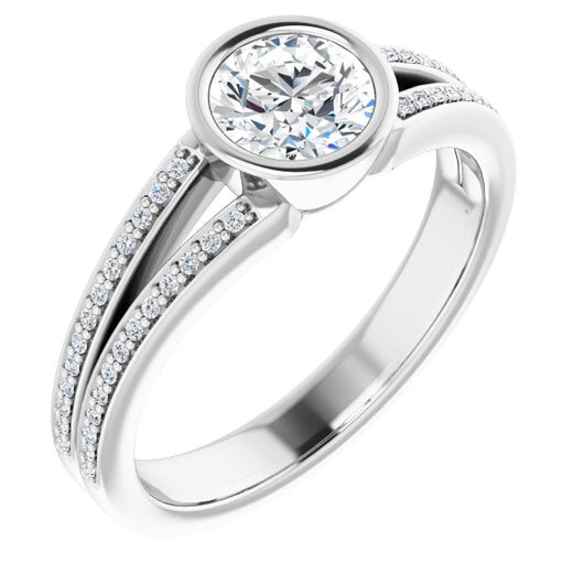 10K White Gold Customizable Bezel-set Round Cut Design with Split Shared Prong Band