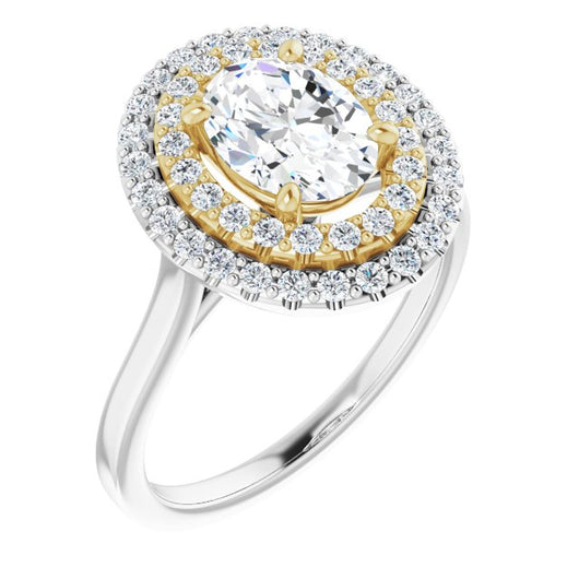 14K White & Yellow Gold Customizable Cathedral-set Oval Cut Design with Double Halo