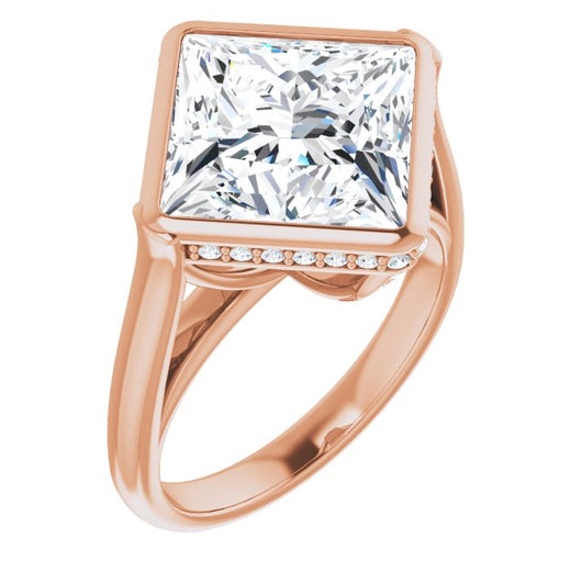 10K Rose Gold Customizable Princess/Square Cut Semi-Solitaire with Under-Halo and Peekaboo Cluster