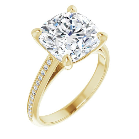 10K Yellow Gold Customizable Cathedral-set Cushion Cut Style with Shared Prong Band