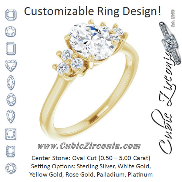 Cubic Zirconia Engagement Ring- The Gwendolyn (Customizable Oval Cut 7-stone Prong-Set Design)