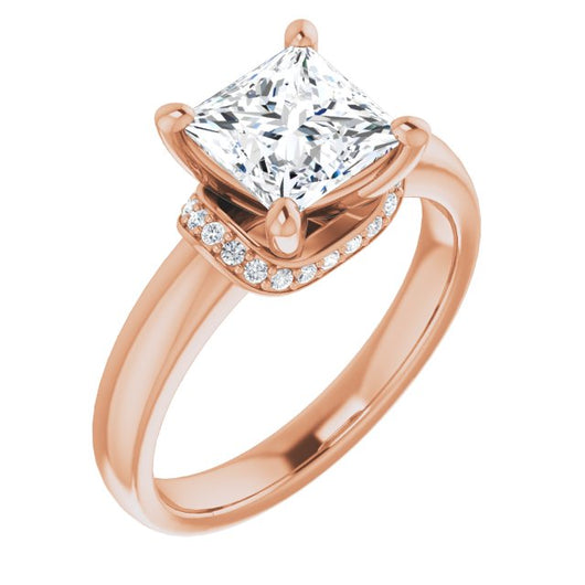 10K Rose Gold Customizable Princess/Square Cut Style featuring Saddle-shaped Under Halo