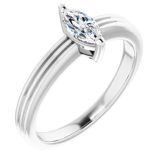 10K White Gold Customizable Marquise Cut Solitaire with Double-Grooved Band