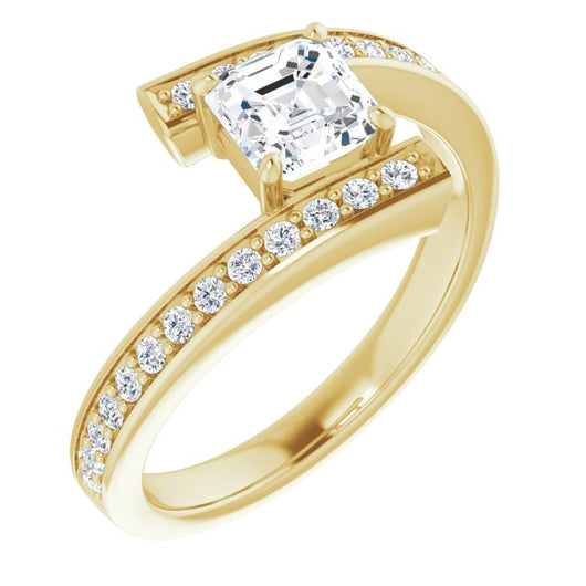 10K Yellow Gold Customizable Faux-Bar-set Asscher Cut Design with Accented Bypass Band