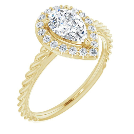 10K Yellow Gold Customizable Cathedral-set Pear Cut Design with Halo and Twisty Rope Band