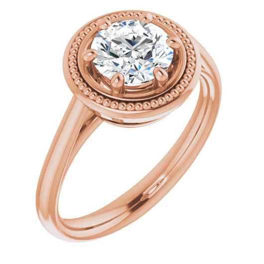 10K Rose Gold Customizable Round Cut Solitaire with Metallic Drops Halo Lookalike