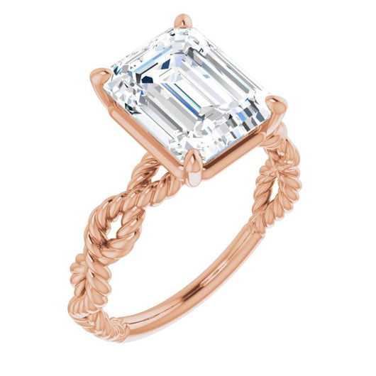 10K Rose Gold Customizable Emerald/Radiant Cut Solitaire with Infinity-inspired Twisting-Rope Split Band