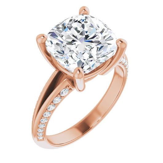 10K Rose Gold Customizable Cushion Cut Center with 4-sided-Accents Knife-Edged Split-Band